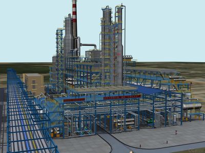 石油化工,煉油廠常減壓蒸餾3D模型,工業(yè)建筑場景,帶完整貼圖。虛擬仿真裝置模型。